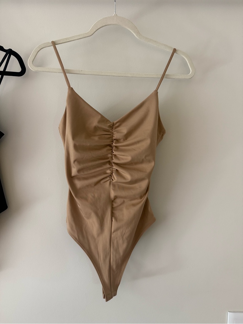 Ruched One-Piece bodysuit in Camel
